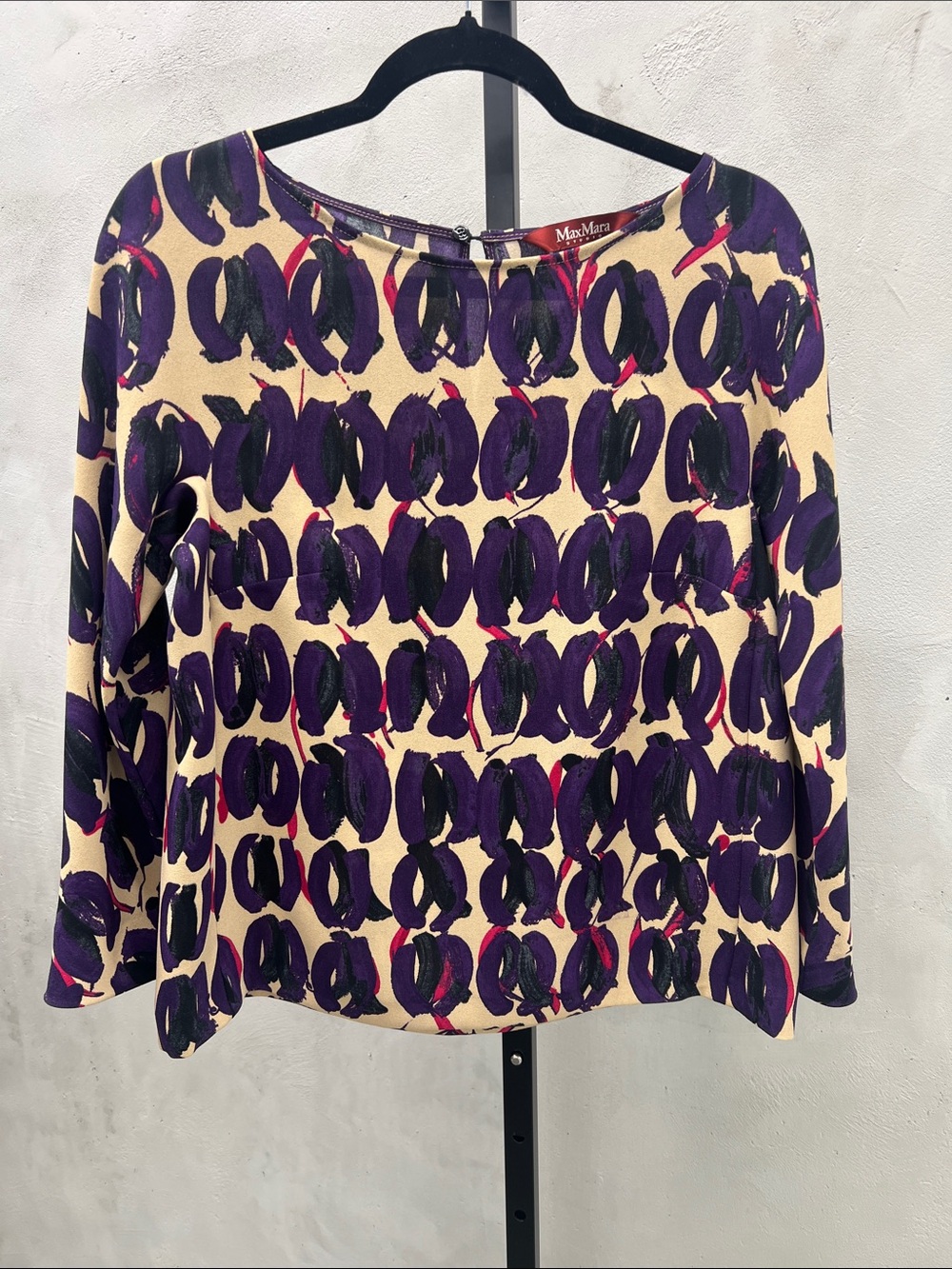 MaxMara Cream Blouse with Purple & Pink Abstract Motif